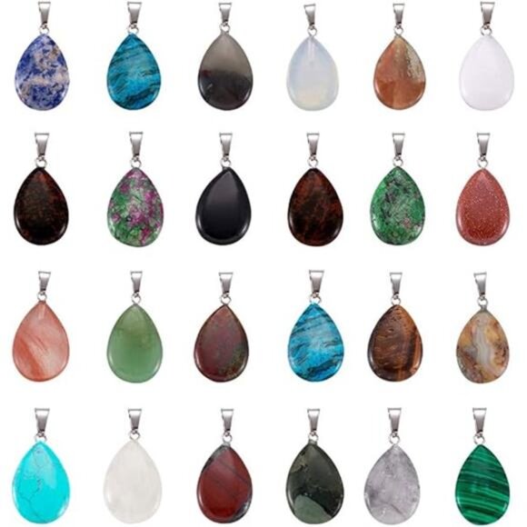50Pcs Teardrop Stone Pendants Water Drop Healing Crystal Quartz Chakra Gemstone - Picture 7 of 7